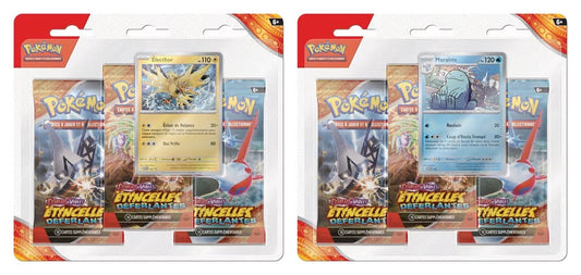 ENVOI LE 8/11 : POKÉMON JCC - ÉCARLATE ET VIOLET - PACK 2 TRIPACK EV08 ÉTINCELLES DÉFERLANTES MARAISTE ET ÉLECTHOR (1 BOOSTER ALÉATOIRE)