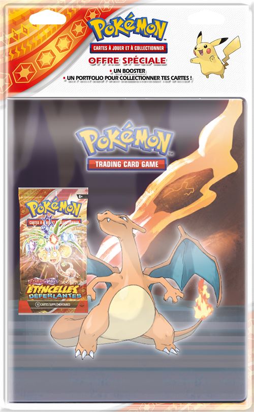 POKÉMON JCC - ÉCARLATE ET VIOLET - PORTFOLIO DRACAUFEU AVEC BOOSTER EV08 ÉTINCELLES DÉFERLANTES